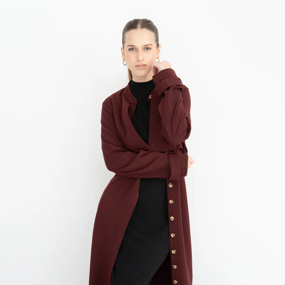 Bella Trench Dress/Burgundy