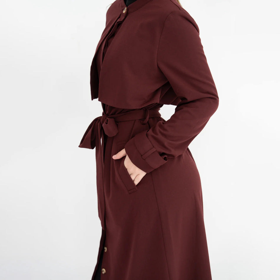 Bella Trench Dress/Burgundy