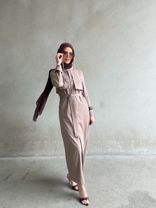 Bella Trench Dress Beige/Brown