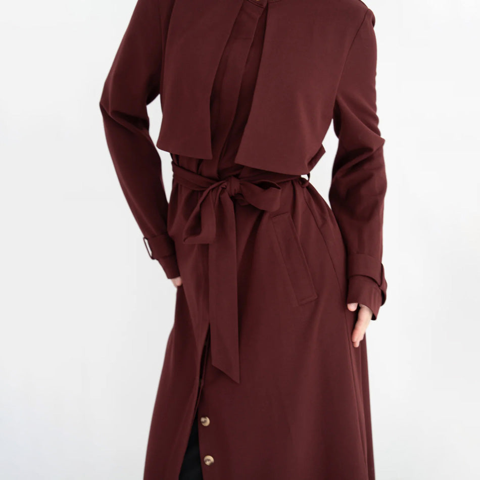 Bella Trench Dress/Burgundy